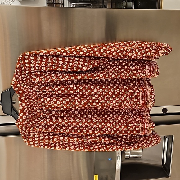 💕NATALIE MARTIN💕 Long Sleeve Tassel Top ~ Rust Floral Print Large - Picture 6 of 12